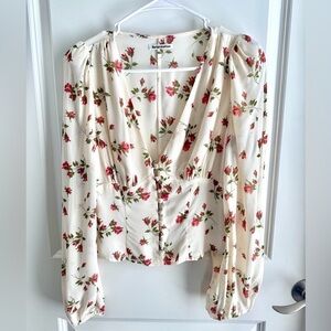 Reformation Floral Blouse in Cream and Red